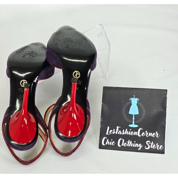 Giorgio Armani Women's Purple/Red Suede Stiletto Heels Ankle Strap Sz 7 US 101 - Picture 11 of 16